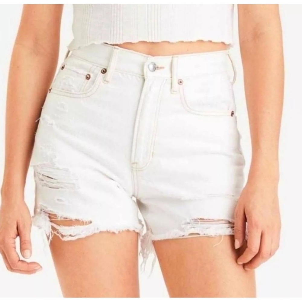 American Eagle Cutoff Jean Shorts Womens 0 White Distress 90s Boyfriend Festival